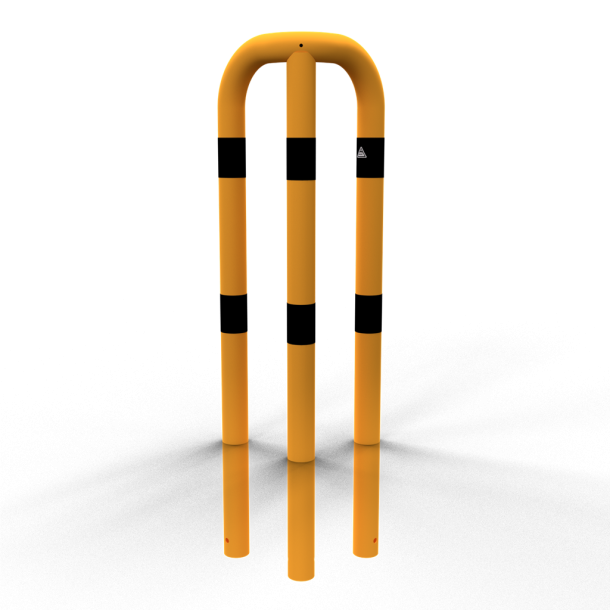 Anti-nudge hoop 90 | equal-sided | steel tube  76 mm | yellow / black | total width: 350 mm | height above ground: 1150 mm | for casting in concrete